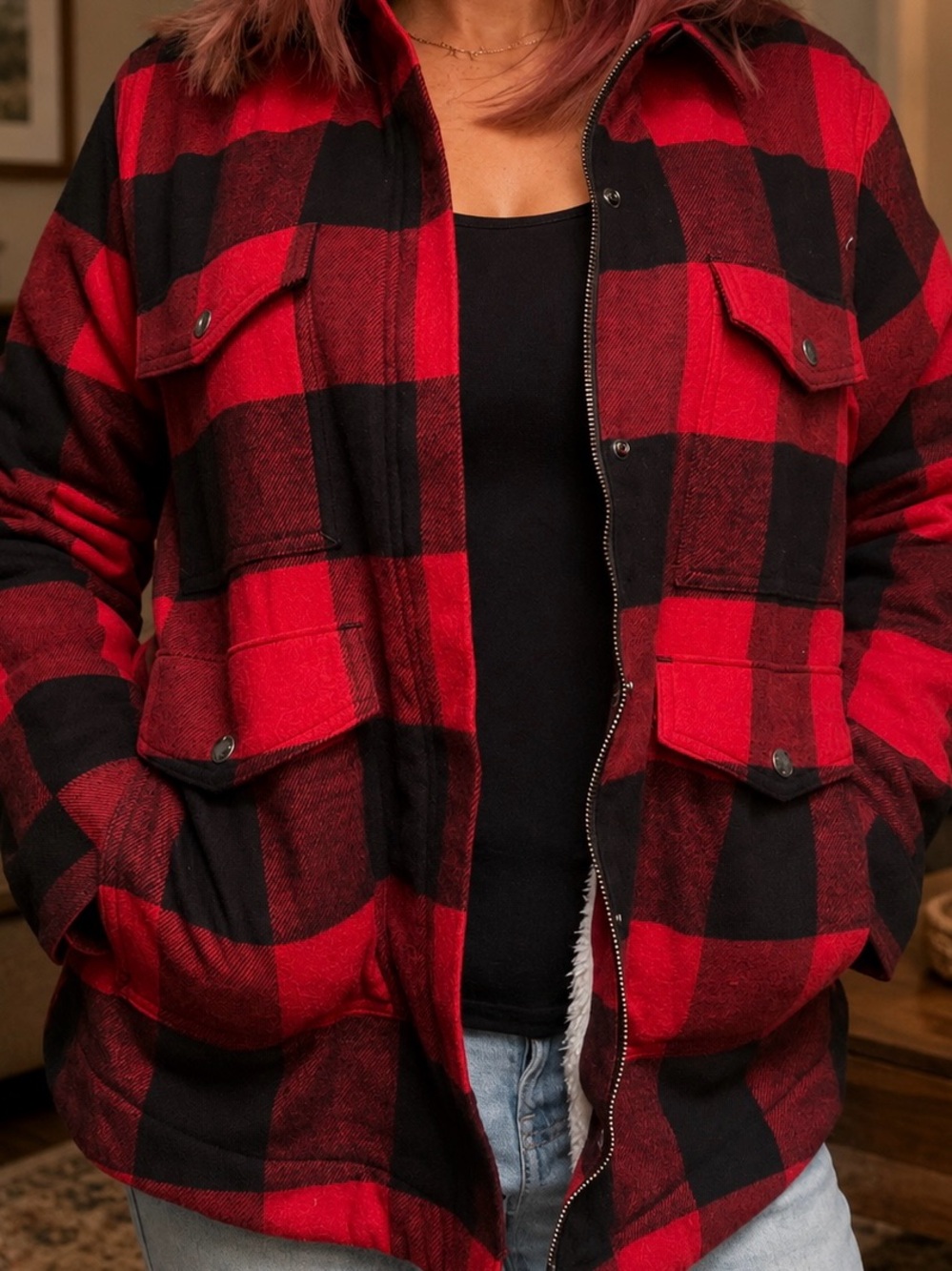 NWT women’s Dickies buffalo plaid Sherpa lined chore coat